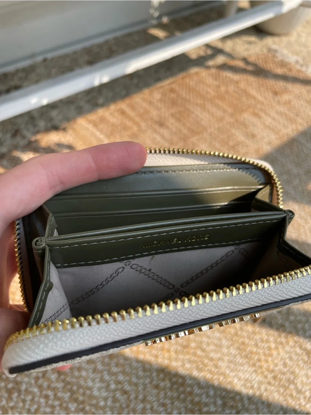 Michael Kors Small Jet Set Zip-Around Card Case Wallet: Vanilla, Sage, Olive